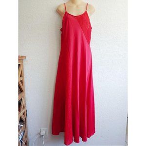 Vintage Long Satin Lace Slip Red Sexy Nightgown SMALL MEDIUM Maxi